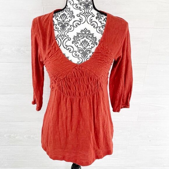 Anthropologie Deletta Ruched Front Peplum Top - Picture 1 of 7